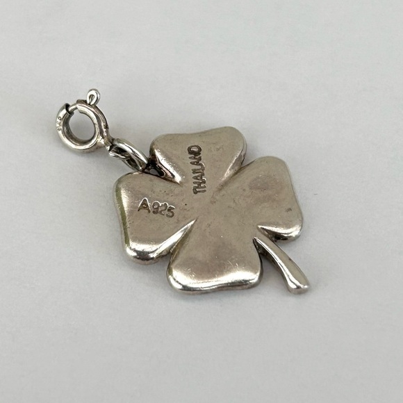 Sterling Silver Four Leaf Clover Good Luck Pendant  Vtg Minimalist 925 Thailand - Picture 3 of 4